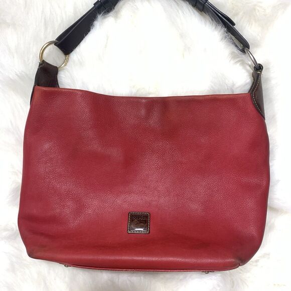 Dooney and Bourke Red Leather Large O Ring Calf Leather Hobo Purse - Picture 1 of 16